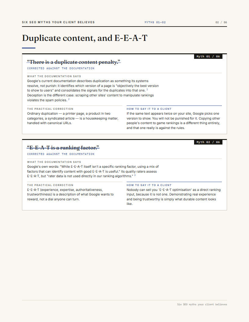 Six SEO myths your client believes: Duplicate content, and E-E-A-T