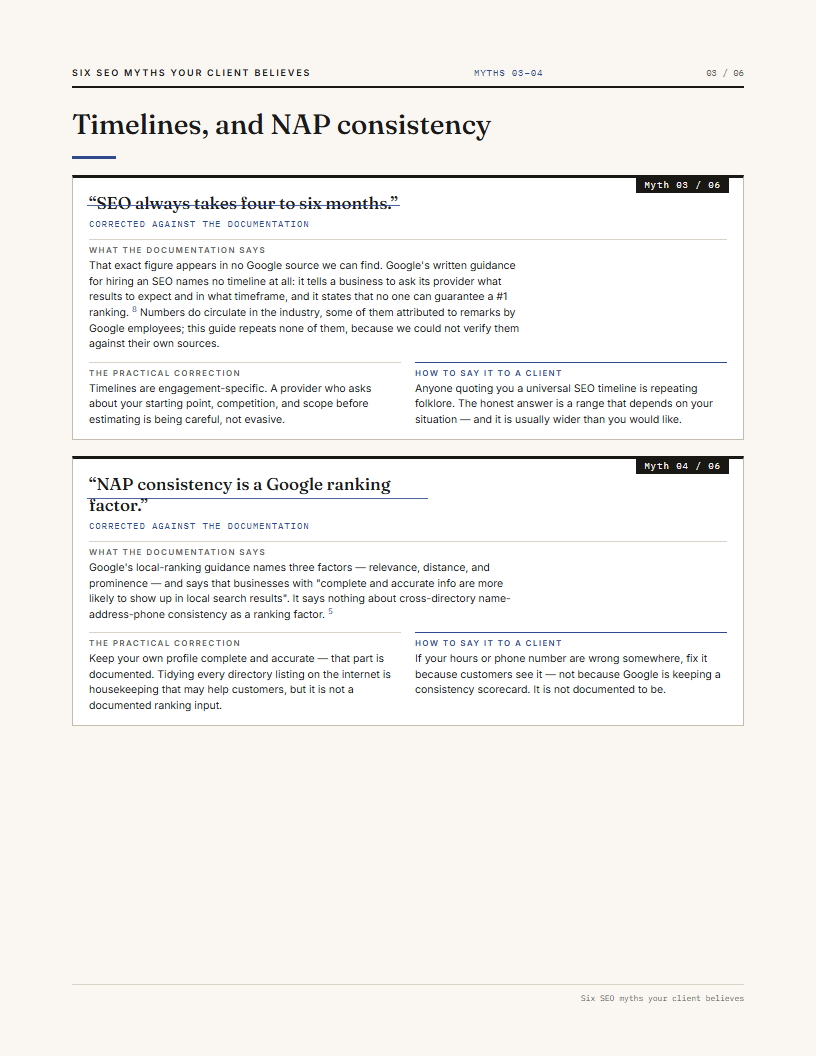Six SEO myths your client believes: Timelines, and NAP consistency